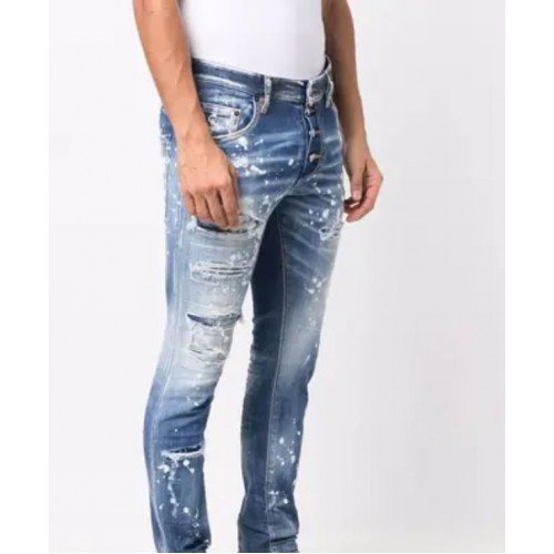 BLUGI DSQUARED2, Bumbac, Ripped Detail Jeans Blue