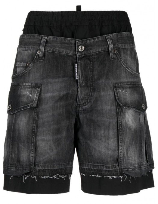 Pantaloni scurti Dsquared2, Layered Denim, Full Black - S71MU0751S53578900