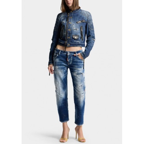 Jacheta DSQUARED2, Medium Broken Biker Jean Jacket