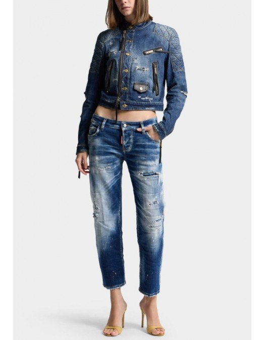Jacheta DSQUARED2, Medium Broken Biker Jean Jacket - S72AM1135D30011470