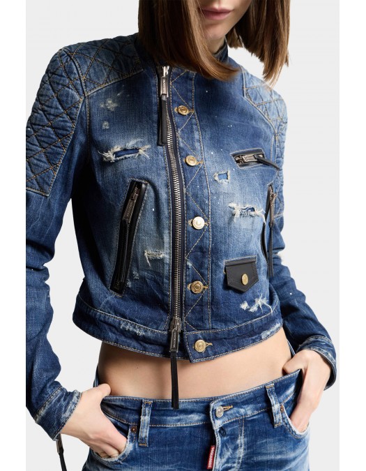 Jacheta DSQUARED2, Medium Broken Biker Jean Jacket - S72AM1135D30011470