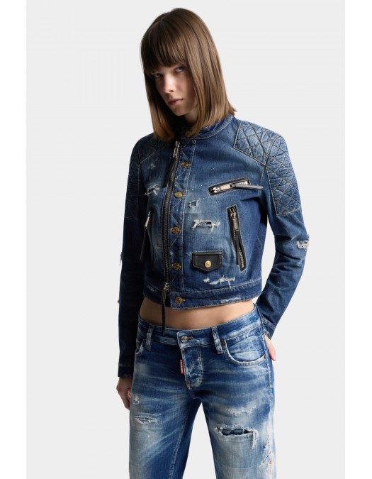 Jacheta DSQUARED2, Medium Broken Biker Jean Jacket - S72AM1135D30011470