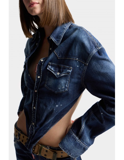 Top DSQUARED2, Deep Cut Night Whisper Denim Shirt - S72DL0784S30341470