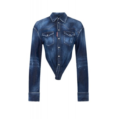 Top DSQUARED2, Deep Cut Night Whisper Denim Shirt