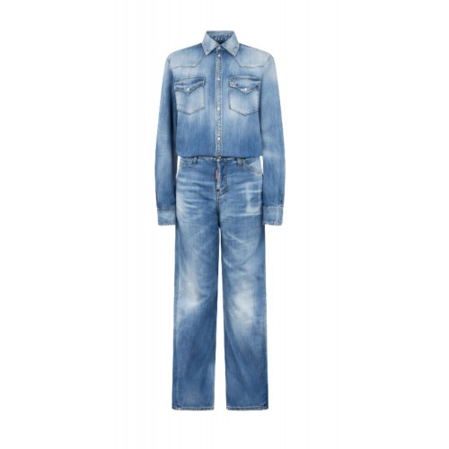 Salopeta DSQUARED2,Light Wash Trucker Jumpsuit
