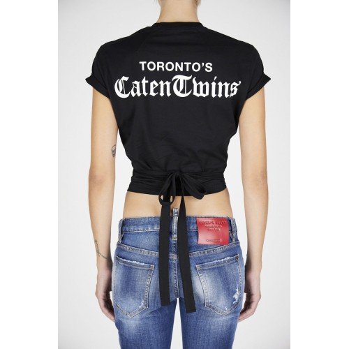 TOP DSQUARED2, Imprimeu Caten Twins, Negru TOP DSQUARED2, Imprimeu Caten Twins, Negru