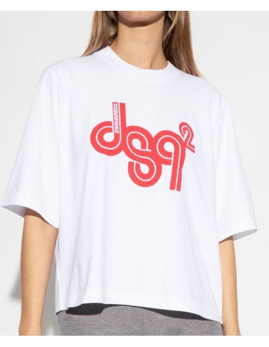 Tricou DSQUARED2, Red Logo Print, Alb - S72GD0387S24387100