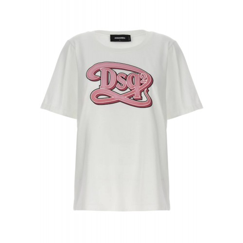 Tricou DSQUARED2,  Logo Pink Print, Alb Tricou DSQUARED2,  Logo Pink Print, Alb