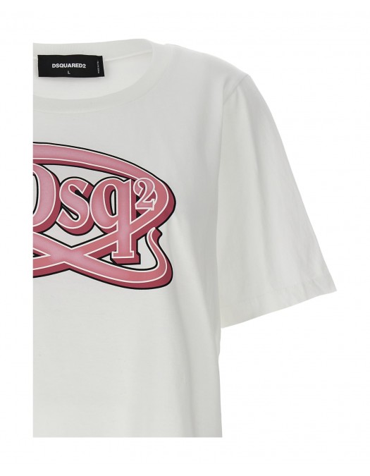 Tricou DSQUARED2, Logo Pink Print, Alb - S72GD0518S24668100 Tricou DSQUARED2, Logo Pink Print, Alb - S72GD0518S24668100