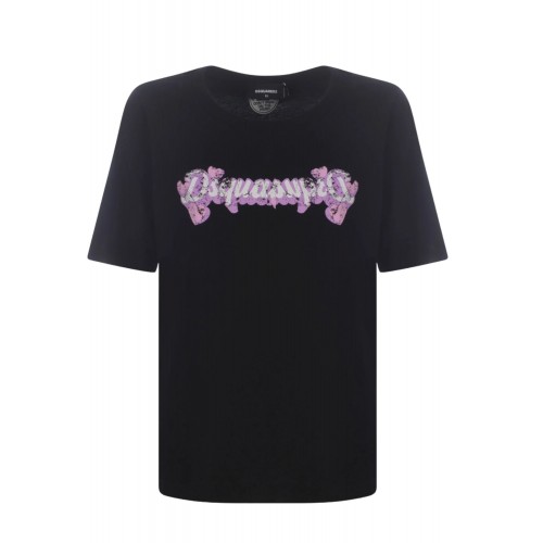 Tricou DSQUARED2, Pink Print with hearts, Negru Tricou DSQUARED2, Pink Print with hearts, Negru