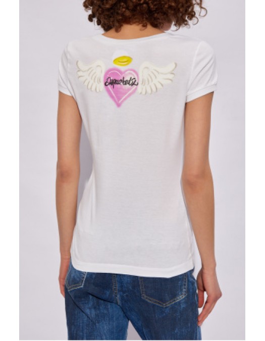 Tricou DSQUARED2, Heart Angel Print, White - S72GD0520S24668900