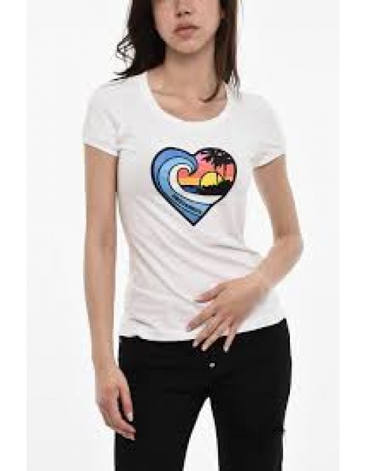 Tricou DSQUARED2, Heart Multicolor Print, White - S72GD0522S24668100