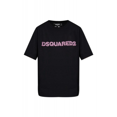 Tricou DSQUARED2, Easy Fit, Pastel Pink Logo, Black Tricou DSQUARED2, Easy Fit, Pastel Pink Logo, Black