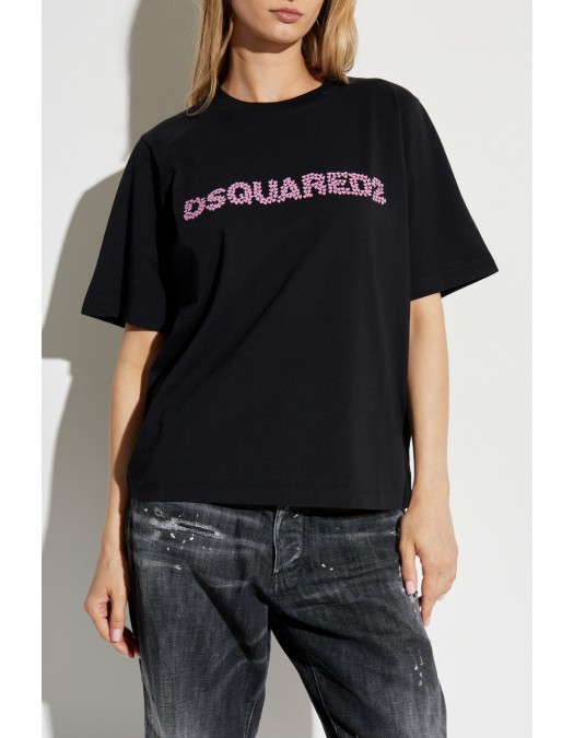 Tricou DSQUARED2, Easy Fit, Pastel Pink Logo, Black - S72GD0551S24662900