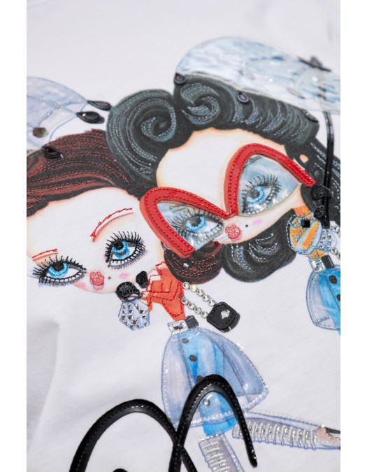 Tricou DSQUARED2, Girls Print, Aplicatii stralucitoare, Alb - S72GD0613D20020100 Tricou DSQUARED2, Girls Print, Aplicatii stralucitoare, Alb - S72GD0613D20020100