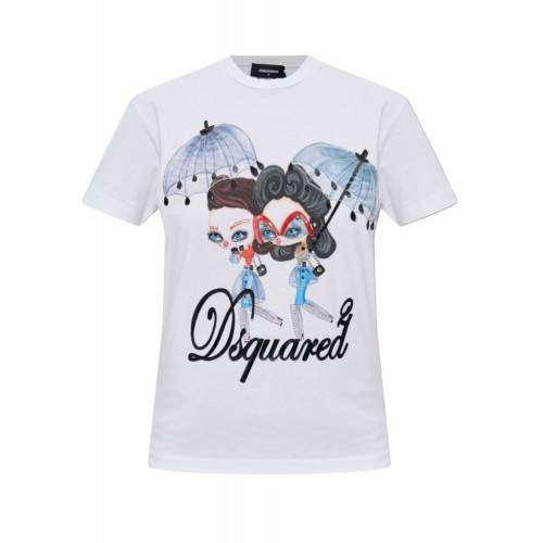 Tricou DSQUARED2, Girls Print, Aplicatii stralucitoare, Alb Tricou DSQUARED2, Girls Print, Aplicatii stralucitoare, Alb