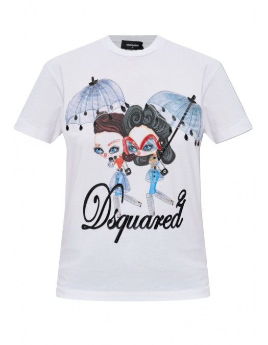Tricou DSQUARED2, Girls Print, Aplicatii stralucitoare, Alb - S72GD0613D20020100 Tricou DSQUARED2, Girls Print, Aplicatii stralucitoare, Alb - S72GD0613D20020100