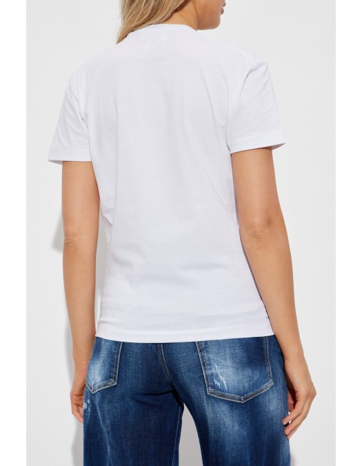 Tricou DSQUARED2, Girls Print, Aplicatii stralucitoare, Alb - S72GD0613D20020100 Tricou DSQUARED2, Girls Print, Aplicatii stralucitoare, Alb - S72GD0613D20020100