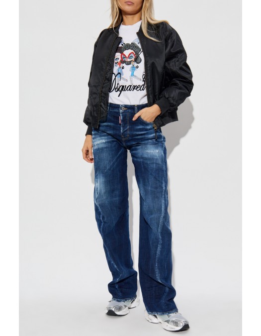 Tricou DSQUARED2, Girls Print, Aplicatii stralucitoare, Alb - S72GD0613D20020100 Tricou DSQUARED2, Girls Print, Aplicatii stralucitoare, Alb - S72GD0613D20020100