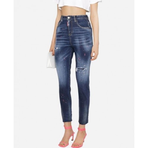 Blugi  DSQUARED2, High Waist Twiggy, Albastru Blugi  DSQUARED2, High Waist Twiggy, Albastru