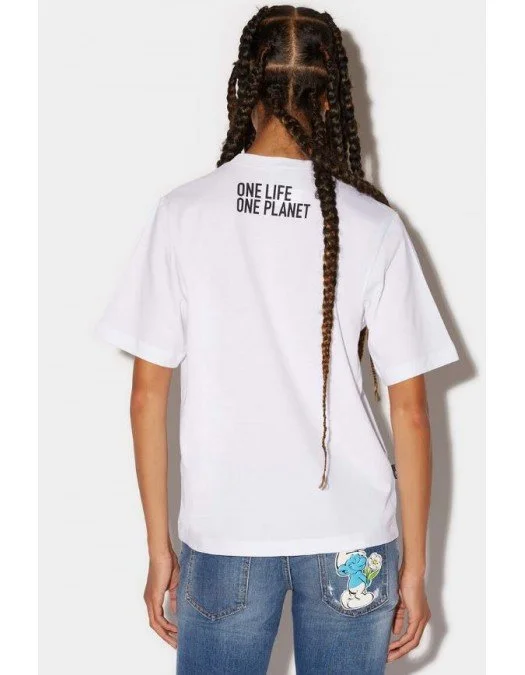 Tricou DSQUARED2, Capsule Smurf, One Life, Alb - S73GC0287S24558100 Tricou DSQUARED2, Capsule Smurf, One Life, Alb - S73GC0287S24558100