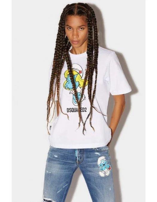 Tricou DSQUARED2, Capsule Smurf, One Life, Alb - S73GC0287S24558100 Tricou DSQUARED2, Capsule Smurf, One Life, Alb - S73GC0287S24558100