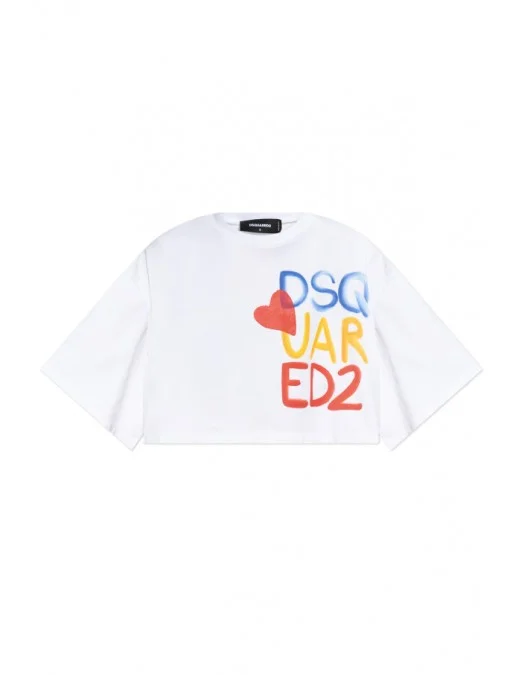Tricou DSQUARED2, Summer Lovers, Crop Top, Color Logo, White - S73GC0294D20020100 Tricou DSQUARED2, Summer Lovers, Crop Top, Color Logo, White - S73GC0294D20020100