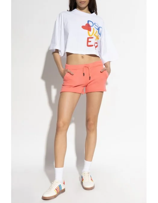 Tricou DSQUARED2, Summer Lovers, Crop Top, Color Logo, White - S73GC0294D20020100 Tricou DSQUARED2, Summer Lovers, Crop Top, Color Logo, White - S73GC0294D20020100