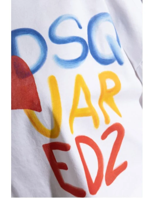 Tricou DSQUARED2, Summer Lovers, Crop Top, Color Logo, White - S73GC0294D20020100 Tricou DSQUARED2, Summer Lovers, Crop Top, Color Logo, White - S73GC0294D20020100