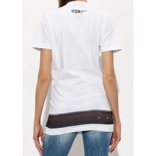 Tricou DSQUARED2, Women's White Iconique Belt Print T-Shirt