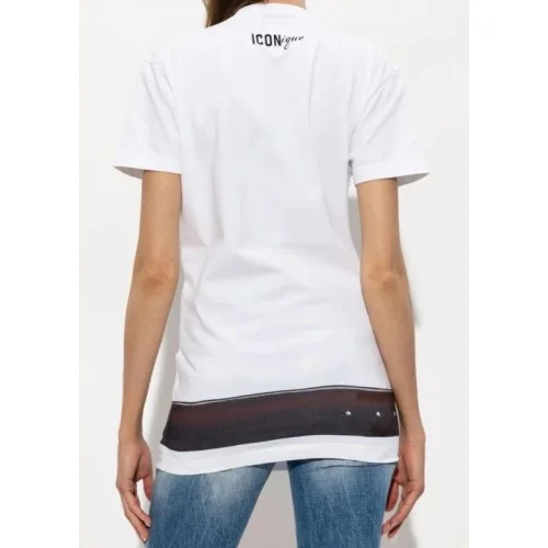 Tricou DSQUARED2, Women's White Iconique Belt Print T-Shirt
