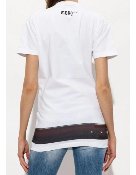 Tricou DSQUARED2, Women's White Iconique Belt Print T-Shirt - S73GC0301D20033100