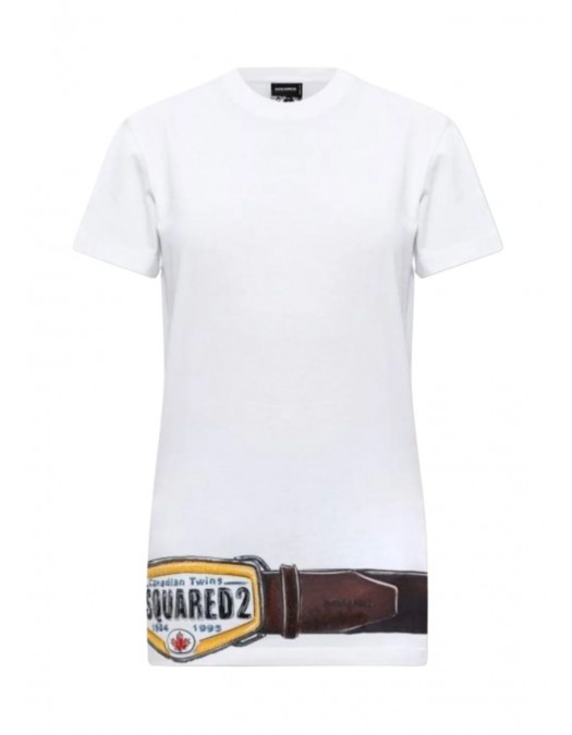 Tricou DSQUARED2, Women's White Iconique Belt Print T-Shirt - S73GC0301D20033100