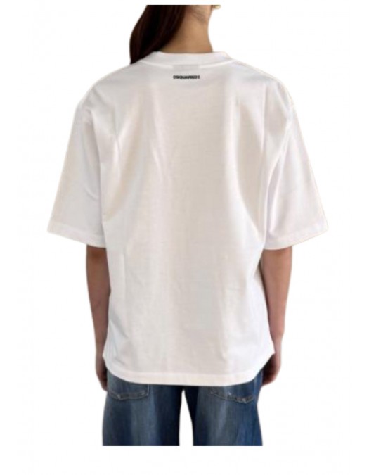 Tricou DSQUARED2, Iconique Loose Fit Tee, White - S73GC0308D20033100