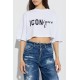 Tricou DSQUARED2, ICONique Cropped Loose Fit T-Shirt, Alb - S73GC0309D20033100
