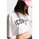 Tricou DSQUARED2, ICONique Cropped Loose Fit T-Shirt, Alb - S73GC0309D20033100