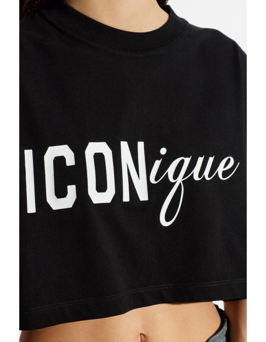 Tricou DSQUARED2, ICONique Cropped Loose Fit T-Shirt, Negru - S73GC0309D20033900