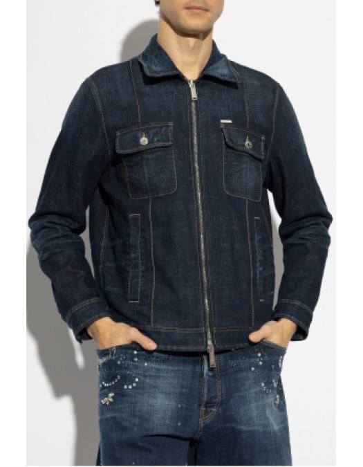 Geaca DSQUARED2, Zip Detail, Denim, Navy Blue - S74AM1551S30664470