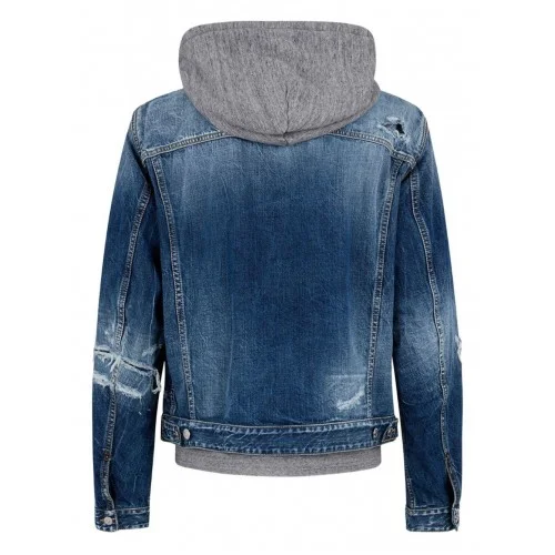 Jacheta DSQUARED2, Cu gluga gri, Denim, Albastru