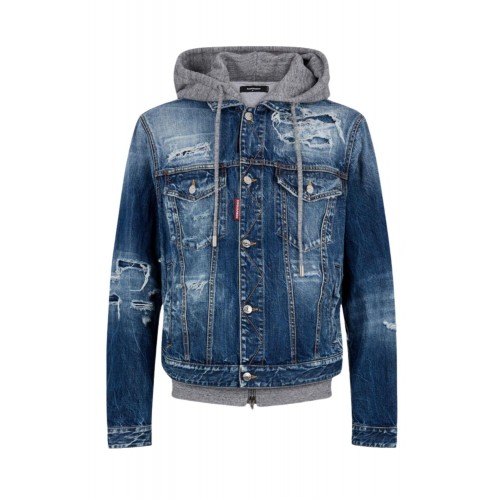 Jacheta DSQUARED2, Cu gluga gri, Denim, Albastru