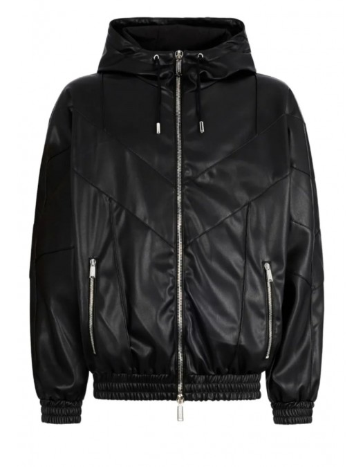 Jacheta DSQUARED2 ,DFAUX LEATHER ZIPPED HOODIE - S74AM1676S60340900