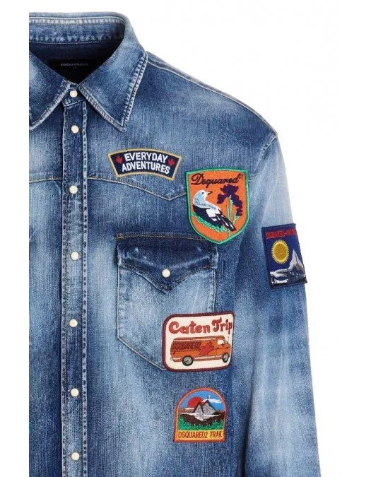 Camasa DSQUARED2, Logo Patches, Blue - S74DM0644S30341470 Camasa DSQUARED2, Logo Patches, Blue - S74DM0644S30341470