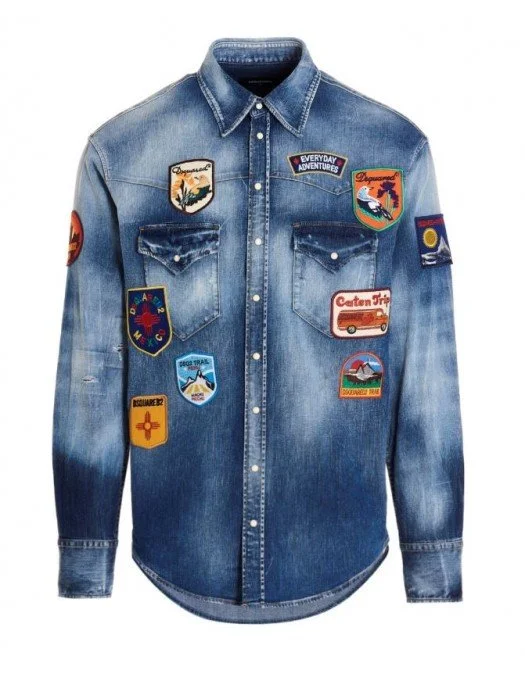 Camasa DSQUARED2, Logo Patches, Blue - S74DM0644S30341470 Camasa DSQUARED2, Logo Patches, Blue - S74DM0644S30341470
