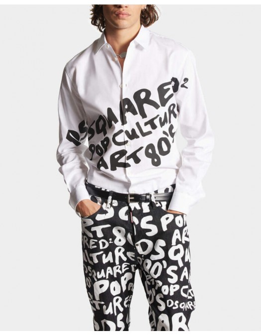 Camasa DSQUARED2, Black logo Print, Alb - S74DM0820S36275100