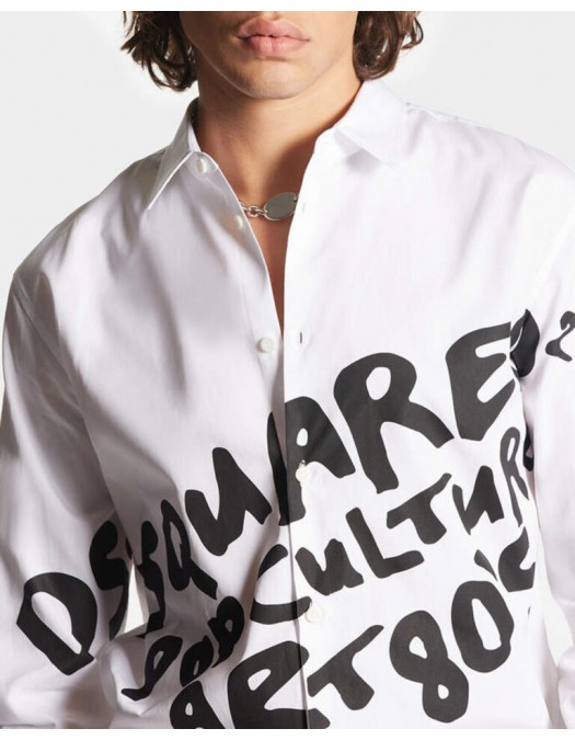 Camasa DSQUARED2, Black logo Print, Alb - S74DM0820S36275100