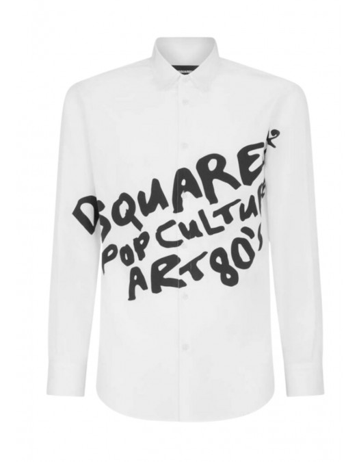 Camasa DSQUARED2, Black logo Print, Alb - S74DM0820S36275100
