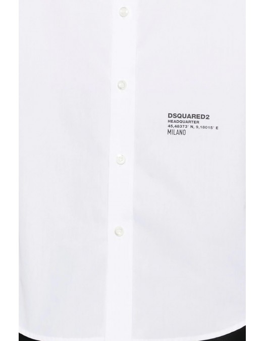 Camasa DSQUARED2, Text Print, Headquarter Dropped Design, Full White - S74DM0862S36275100