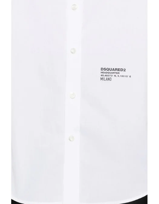 Camasa DSQUARED2, Text Print, Headquarter Dropped Design, Full White - S74DM0862S36275100