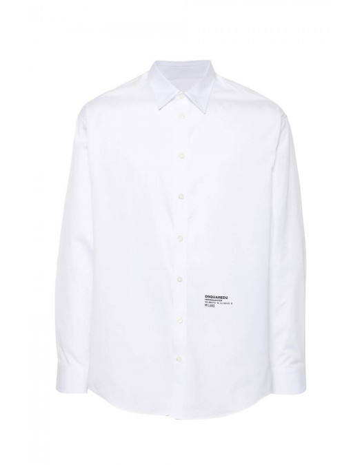 Camasa DSQUARED2, Text Print, Headquarter Dropped Design, Full White - S74DM0862S36275100