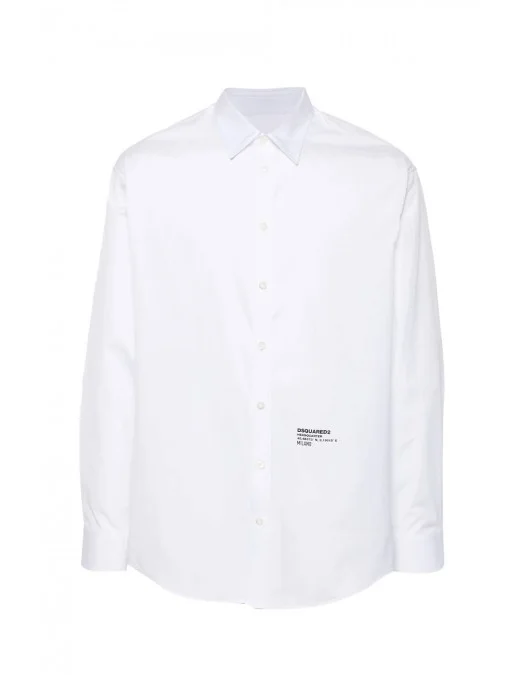 Camasa DSQUARED2, Text Print, Headquarter Dropped Design, Full White - S74DM0862S36275100